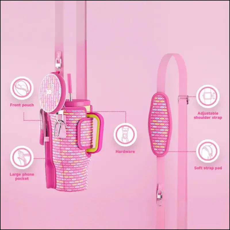 Meoky Pink Love Cup Sleeve | Reusable Portable Water Bottle Carrier for 40oz Large Capacity Cups | Fashionable Vacuum