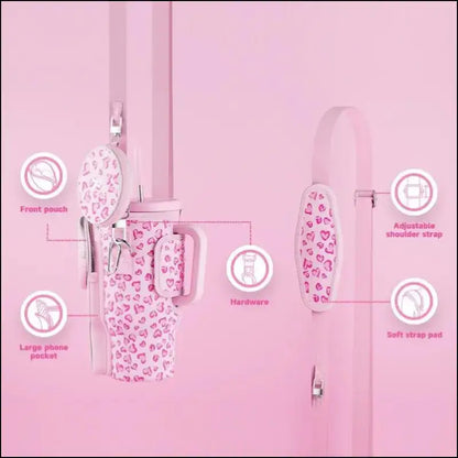 Meoky Pink Love Cup Sleeve | Reusable Portable Water Bottle Carrier for 40oz Large Capacity Cups | Fashionable Vacuum