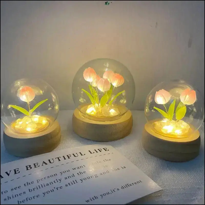 Mini Tulip Night Light Handmade DIY Material Cute Atmosphere Lamp Home Decor Birthday Gift For Girls Family Friends