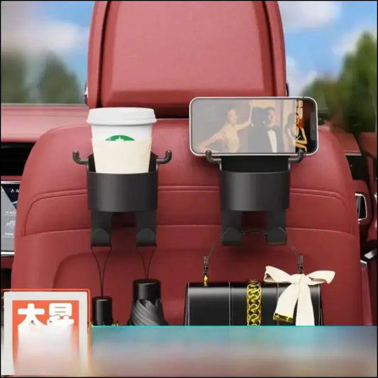 ’Multi-Functional Car Seat Back Hook Storage Box | Hidden Rear Hooks and Water Cup Holder for Organized Vehicle