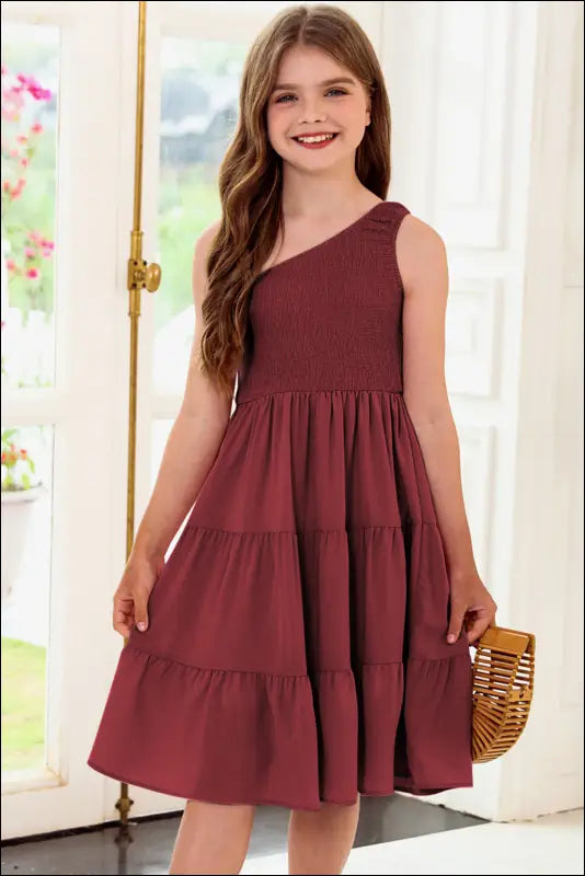 One-Shoulder Sleeveless Tiered Dress - Burnt Umber / M