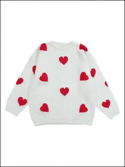 Plus Size Heart Pattern Sweater for Women | Valentine’s Day Casual Long Sleeve Drop Shoulder Pullover | Autumn Fashion