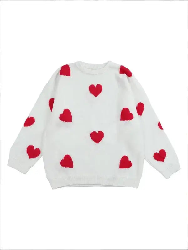 Plus Size Heart Pattern Sweater for Women | Valentine’s Day Casual Long Sleeve Drop Shoulder Pullover | Autumn Fashion