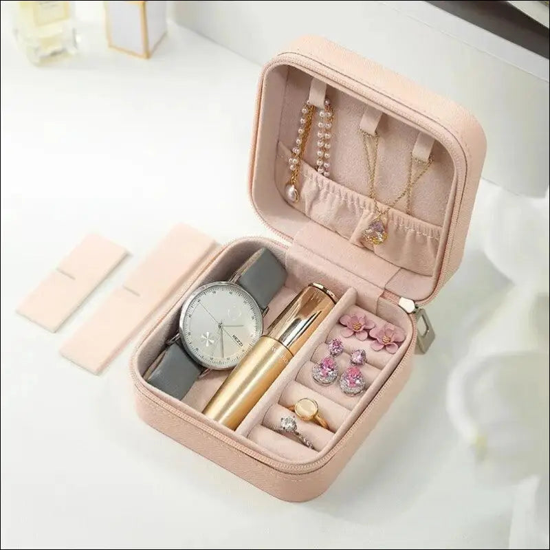 Portable Mini Jewelry Storage Box Travel Organizer Case Leather Earrings Necklace Ring Display