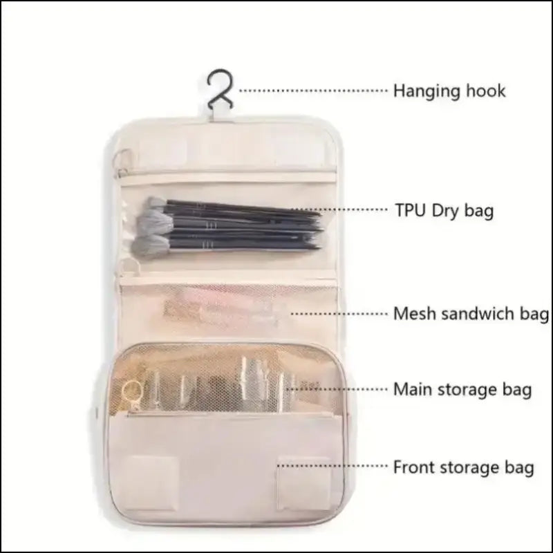 Portable Waterproof Travel Toiletry Bag | Hanging Storage with Mesh Pockets | Makeup & Cosmetic Accessories