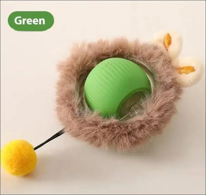 PurrPlay Self-Rolling Cat Toy Ball - Plush Green