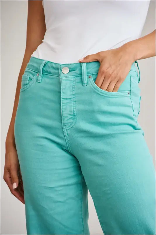 RFM Crop Chloe Full Size Tummy Control High Waist Raw Hem Jeans