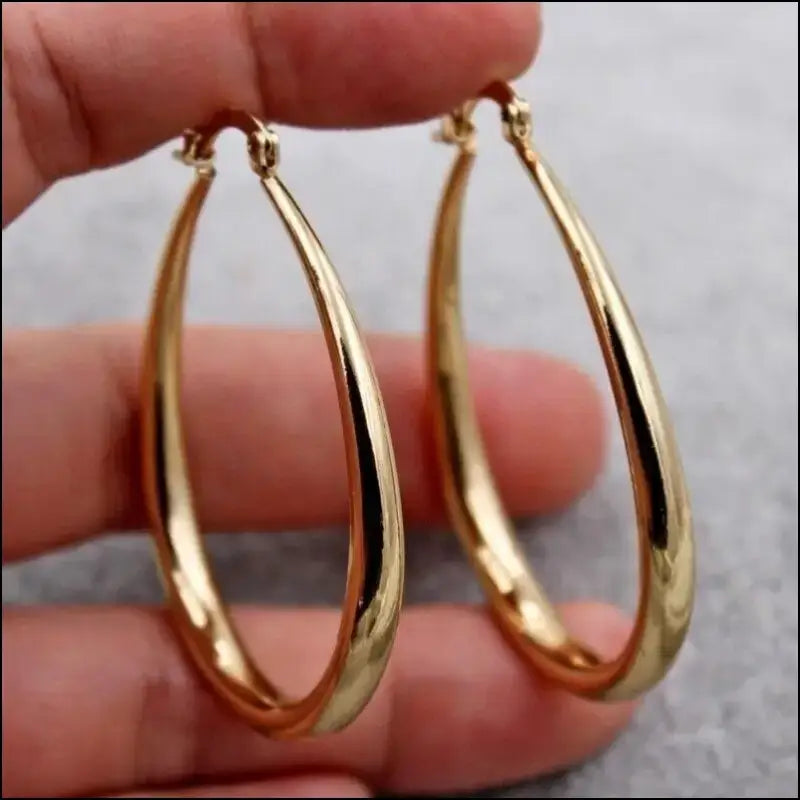 Shine Gold Color Women’s Earrings - Fashion Smooth Hoop Engagement & Wedding Jewelry Gift - Women