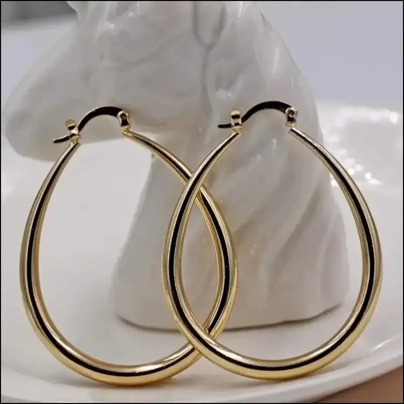 Shine Gold Color Women’s Earrings - Fashion Smooth Hoop Engagement & Wedding Jewelry Gift - Women