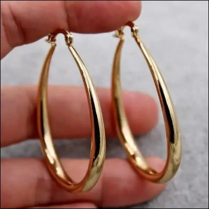Shine Gold Color Women’s Earrings - Fashion Smooth Hoop Engagement & Wedding Jewelry Gift - Women