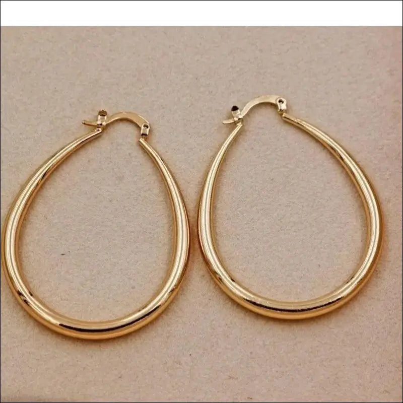 Shine Gold Color Women’s Earrings - Fashion Smooth Hoop Engagement & Wedding Jewelry Gift - Women