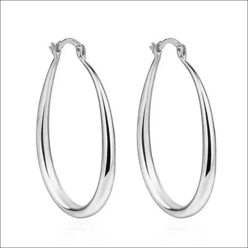 Shine Gold Color Women’s Earrings - Fashion Smooth Hoop Engagement & Wedding Jewelry Gift - silver - Women