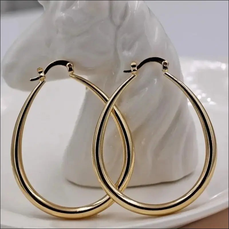 Shine Gold Color Women’s Earrings - Fashion Smooth Hoop Engagement & Wedding Jewelry Gift - Women