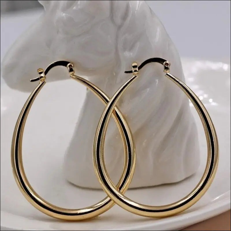 Shine Gold Color Women’s Earrings - Fashion Smooth Hoop Engagement & Wedding Jewelry Gift - Women