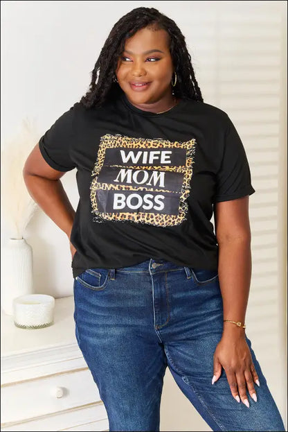 Simply Love WIFE MOM BOSS Leopard Graphic T-Shirt - Black / S