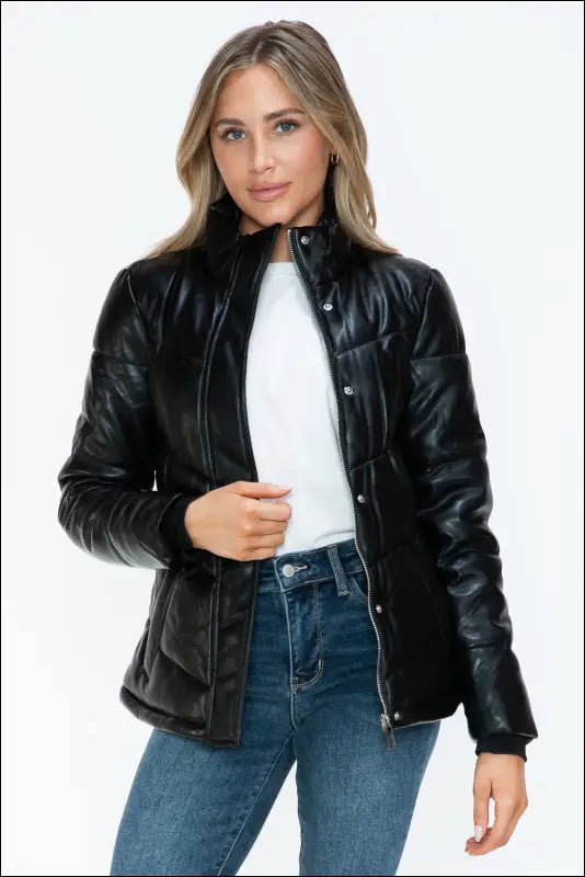 Snobbish Pocketed Zip Up Turtleneck Puffer Jacket
