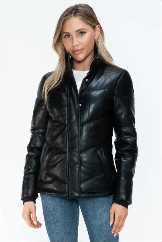 Snobbish Pocketed Zip Up Turtleneck Puffer Jacket