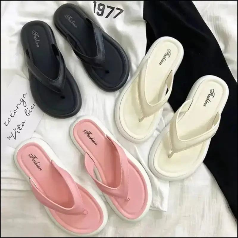 Soft Sole Platform Flip Flops for Women – Summer Beach Non-Slip Cloud Slippers Thick Clip Toe Bathroom Slides Sandals