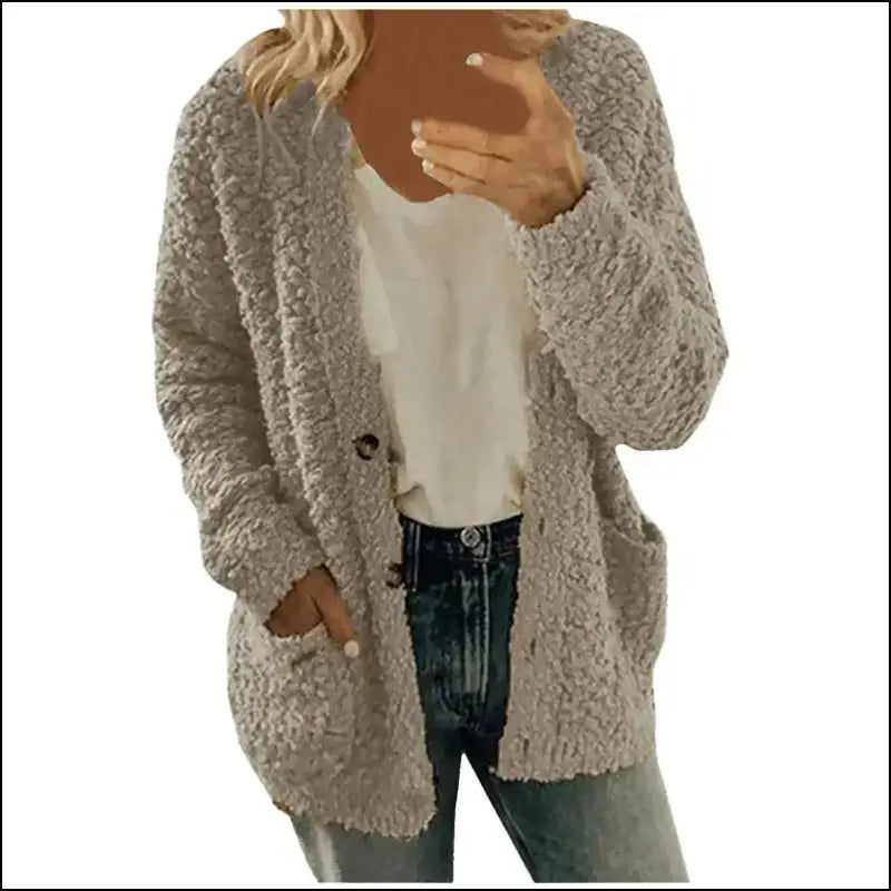 Solid Color Women’s Top with Pockets Sweater Jacket Women Plus Size Casual Outerwear for Elegant Button Cardigan