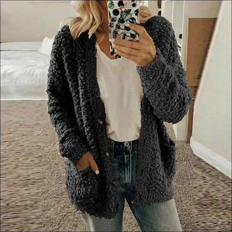 Solid Color Women’s Top with Pockets Sweater Jacket Women Plus Size Casual Outerwear for Elegant Button Cardigan