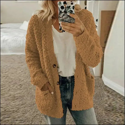 Solid Color Women’s Top with Pockets Sweater Jacket Women Plus Size Casual Outerwear for Elegant Button Cardigan