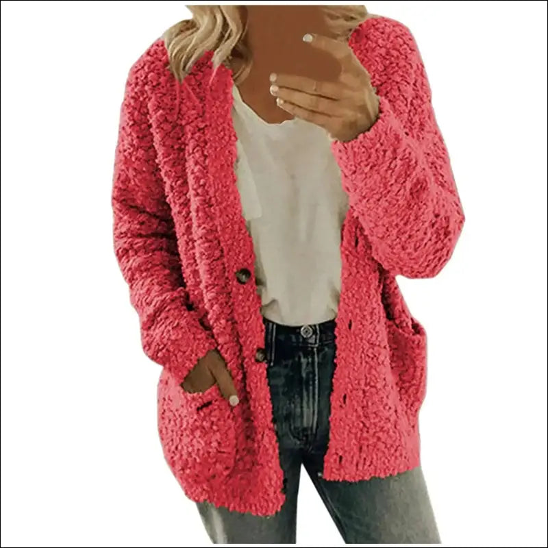 Solid Color Women’s Top with Pockets Sweater Jacket Women Plus Size Casual Outerwear for Elegant Button Cardigan