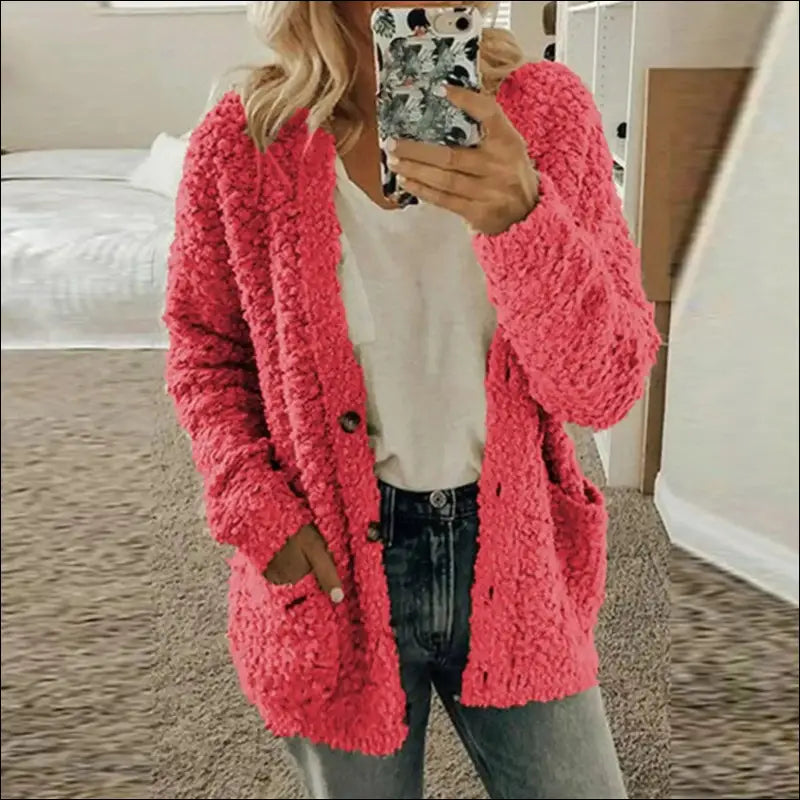 Solid Color Women’s Top with Pockets Sweater Jacket Women Plus Size Casual Outerwear for Elegant Button Cardigan