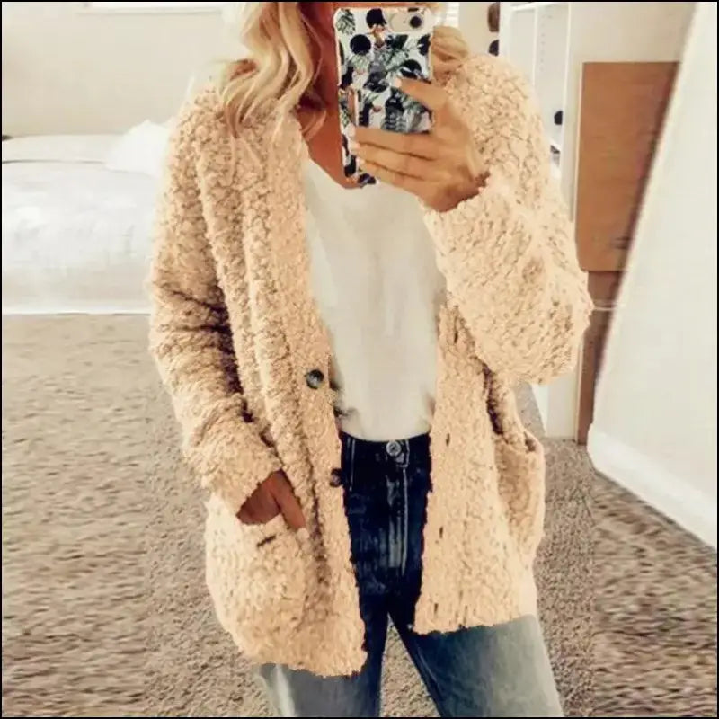 Solid Color Women’s Top with Pockets Sweater Jacket Women Plus Size Casual Outerwear for Elegant Button Cardigan
