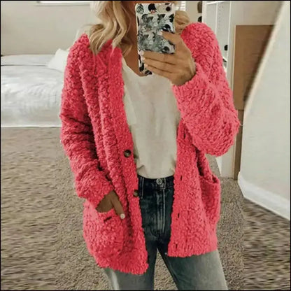 Solid Color Women’s Top with Pockets Sweater Jacket Women Plus Size Casual Outerwear for Elegant Button Cardigan