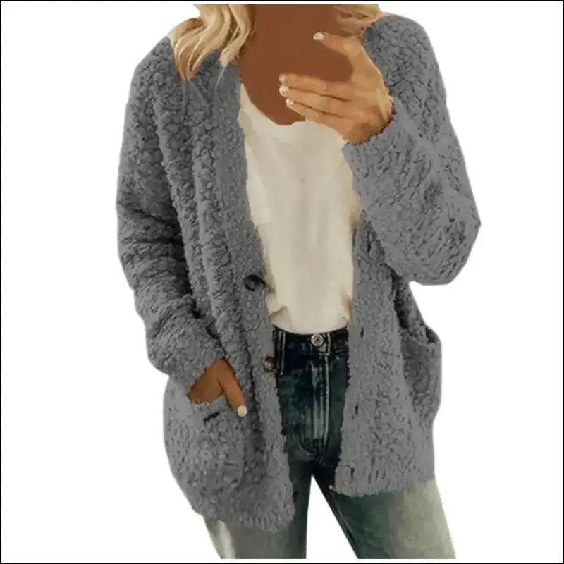 Solid Color Women’s Top with Pockets Sweater Jacket Women Plus Size Casual Outerwear for Elegant Button Cardigan