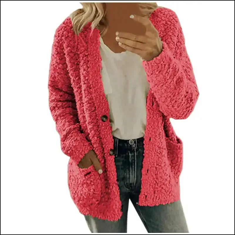 Solid Color Women’s Top with Pockets Sweater Jacket Women Plus Size Casual Outerwear for Elegant Button Cardigan