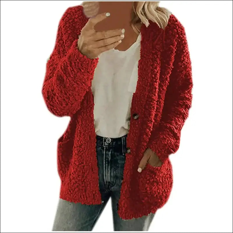 Solid Color Women’s Top with Pockets Sweater Jacket Women Plus Size Casual Outerwear for Elegant Button Cardigan