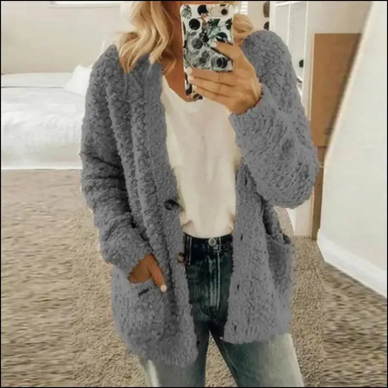 Solid Color Women’s Top with Pockets Sweater Jacket Women Plus Size Casual Outerwear for Elegant Button Cardigan