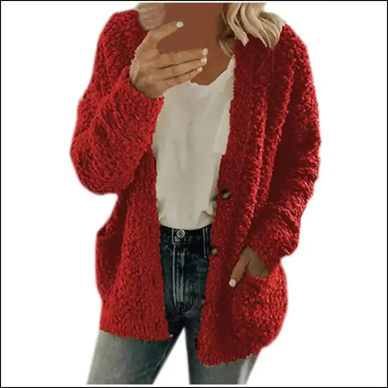 Solid Color Women’s Top with Pockets Sweater Jacket Women Plus Size Casual Outerwear for Elegant Button Cardigan