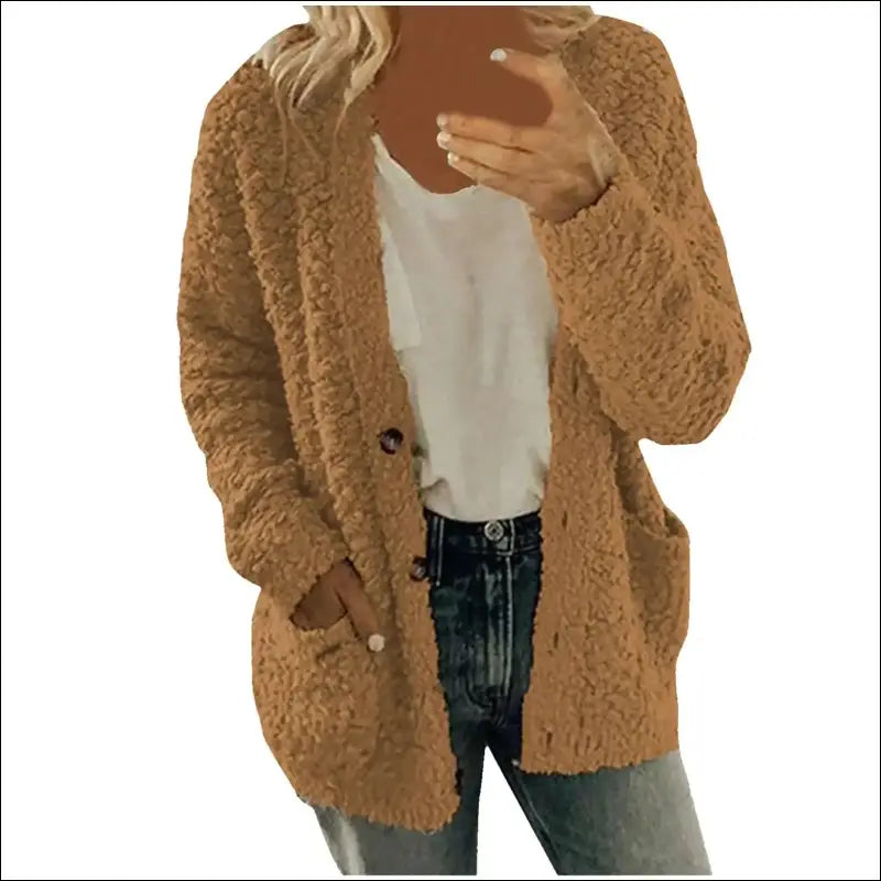 Solid Color Women’s Top with Pockets Sweater Jacket Women Plus Size Casual Outerwear for Elegant Button Cardigan
