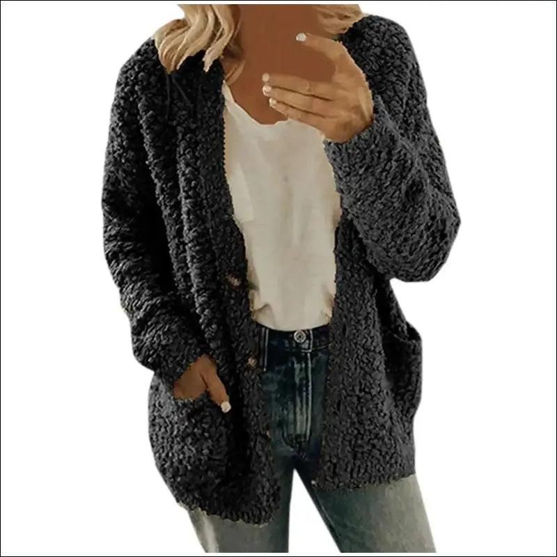 Solid Color Women’s Top with Pockets Sweater Jacket Women Plus Size Casual Outerwear for Elegant Button Cardigan