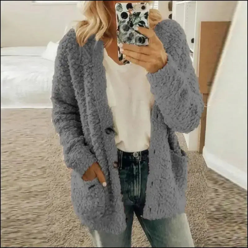 Solid Color Women’s Top with Pockets Sweater Jacket Women Plus Size Casual Outerwear for Elegant Button Cardigan