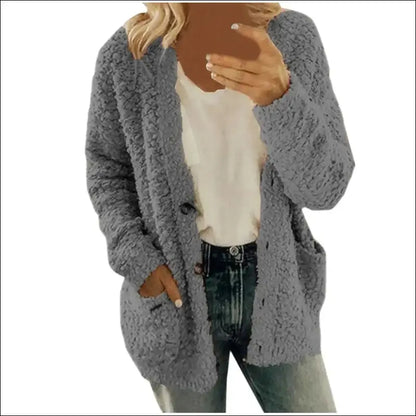 Solid Color Women’s Top with Pockets Sweater Jacket Women Plus Size Casual Outerwear for Elegant Button Cardigan