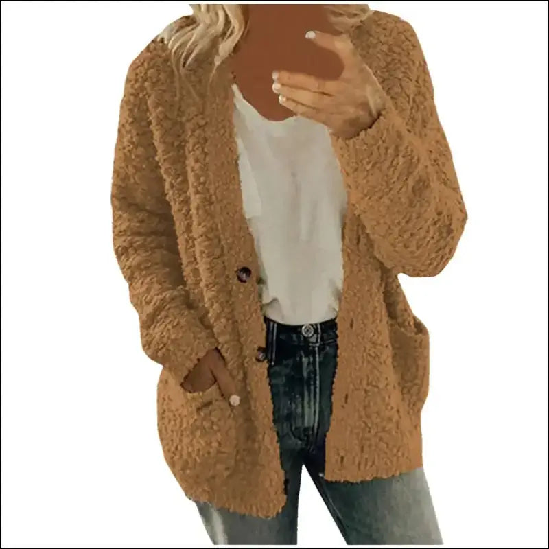 Solid Color Women’s Top with Pockets Sweater Jacket Women Plus Size Casual Outerwear for Elegant Button Cardigan