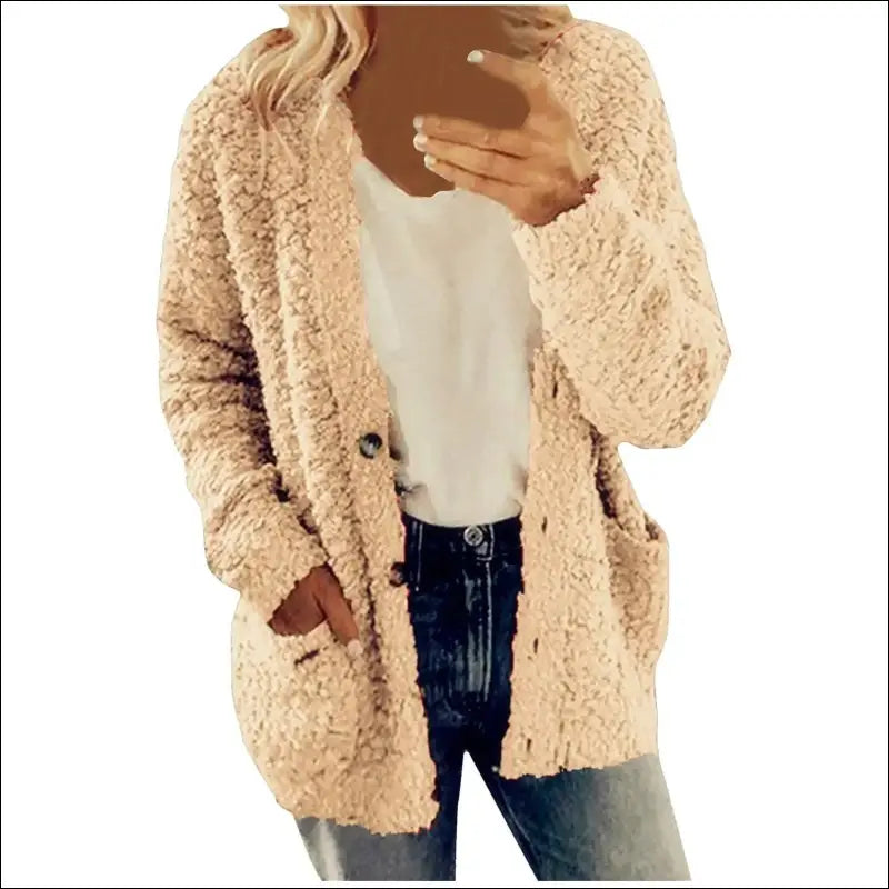 Solid Color Women’s Top with Pockets Sweater Jacket Women Plus Size Casual Outerwear for Elegant Button Cardigan