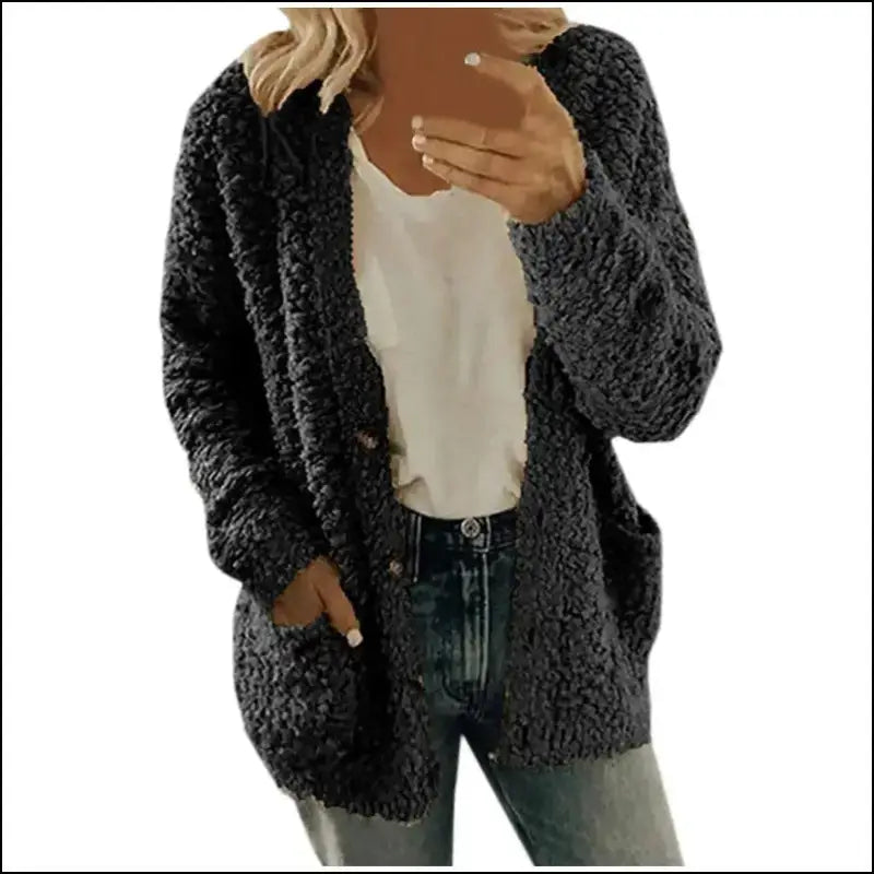 Solid Color Women’s Top with Pockets Sweater Jacket Women Plus Size Casual Outerwear for Elegant Button Cardigan
