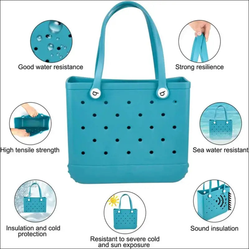 Solid Waterproof Beach Bag Durable EVA Rubber Handbag for Swimming Shopping Sports and Travel - Fashion
