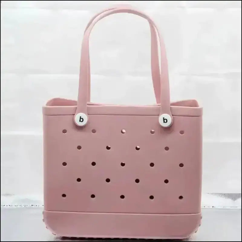 Solid Waterproof Beach Bag Durable EVA Rubber Handbag for Swimming Shopping Sports and Travel - pink - Fashion