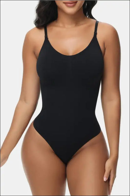 Spaghetti Strap Tummy Control Bodysuit - Black Thong / XXS/XS