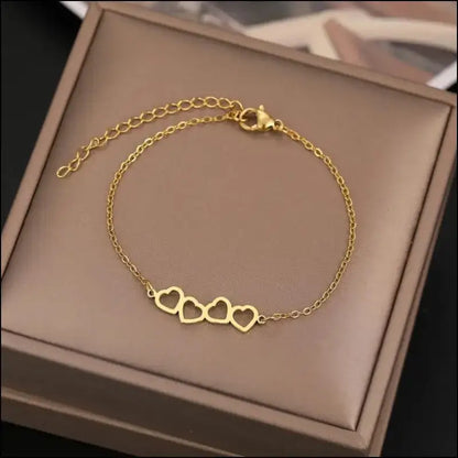 Stainless Steel Heart Charm Bracelet for Women - Classic Sweet Hollow Fashion Chain Best Gift Jewelry - Bracelets
