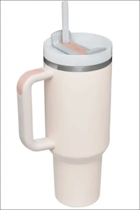 Stainless Steel Tumbler with Upgraded Handle and Straw - Beige / One Size