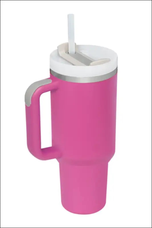 Stainless Steel Tumbler with Upgraded Handle and Straw - Hot Pink / One Size