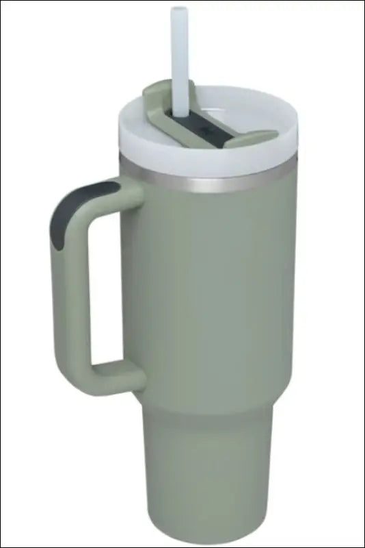 Stainless Steel Tumbler with Upgraded Handle and Straw - Sage / One Size