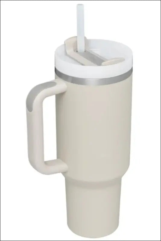 Stainless Steel Tumbler with Upgraded Handle and Straw - Tan / One Size