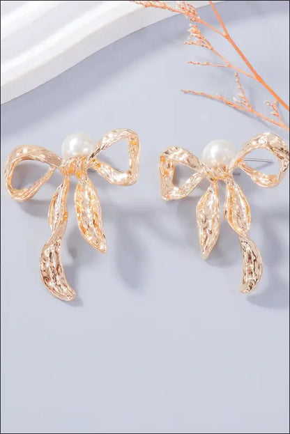 Synthetic Pearl Necklace Bow and Earrings Jewelry Set